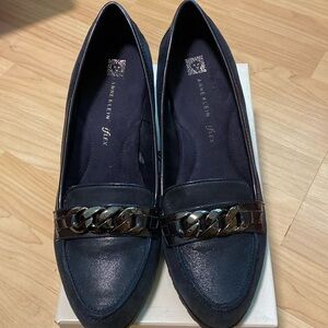 Like new Anne Klein Blue Suede Navy mule wedge. Size 9.5
